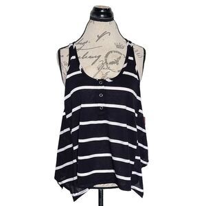 Poof Excellence Womens Blouse Tank Sz Small Striped Sleeveless Swing High Low